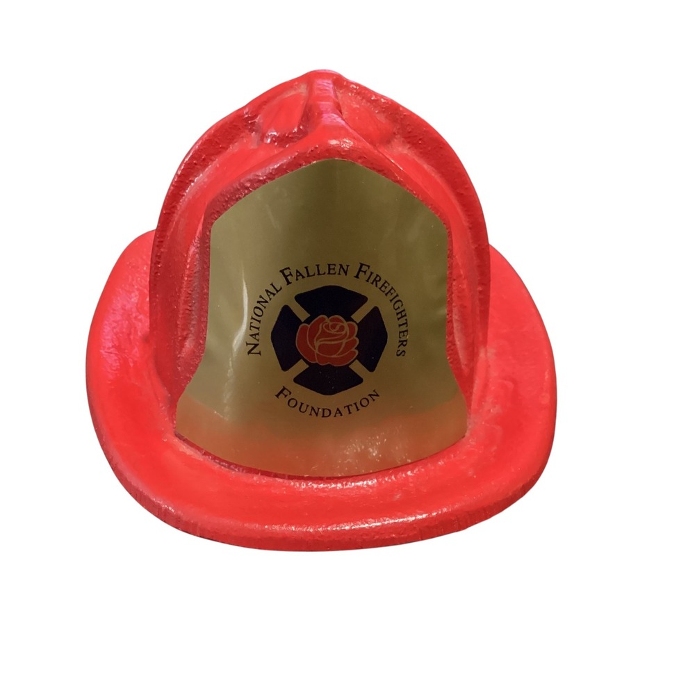 Vintage Cast Iron Red Firefighter‎ Helmet 6" National Fallen Firefighters Fdn.